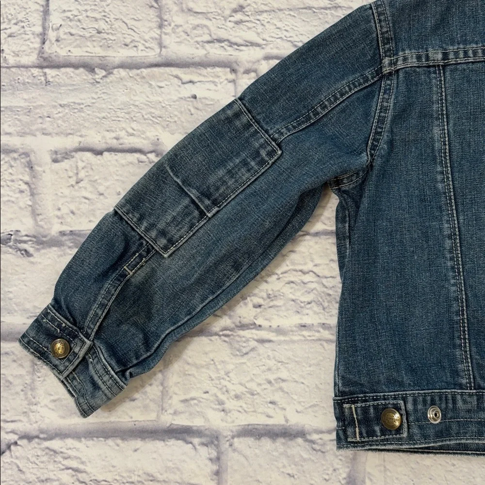 Oshkosh Girls Denim Jean Jacket Pink Floral Embroidery Button Front Girls Size 5